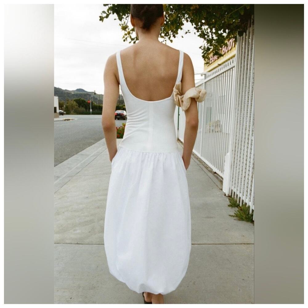 Zara White Midi Bubble Hem Dress - Picture 3 of 11